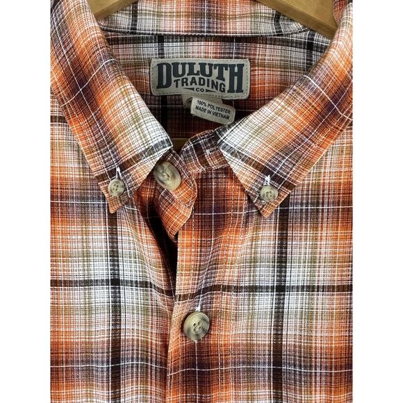 Duluth Trading Large Orange Plaid Long Sleeve Button Down Shirt - Picture 7 of 9